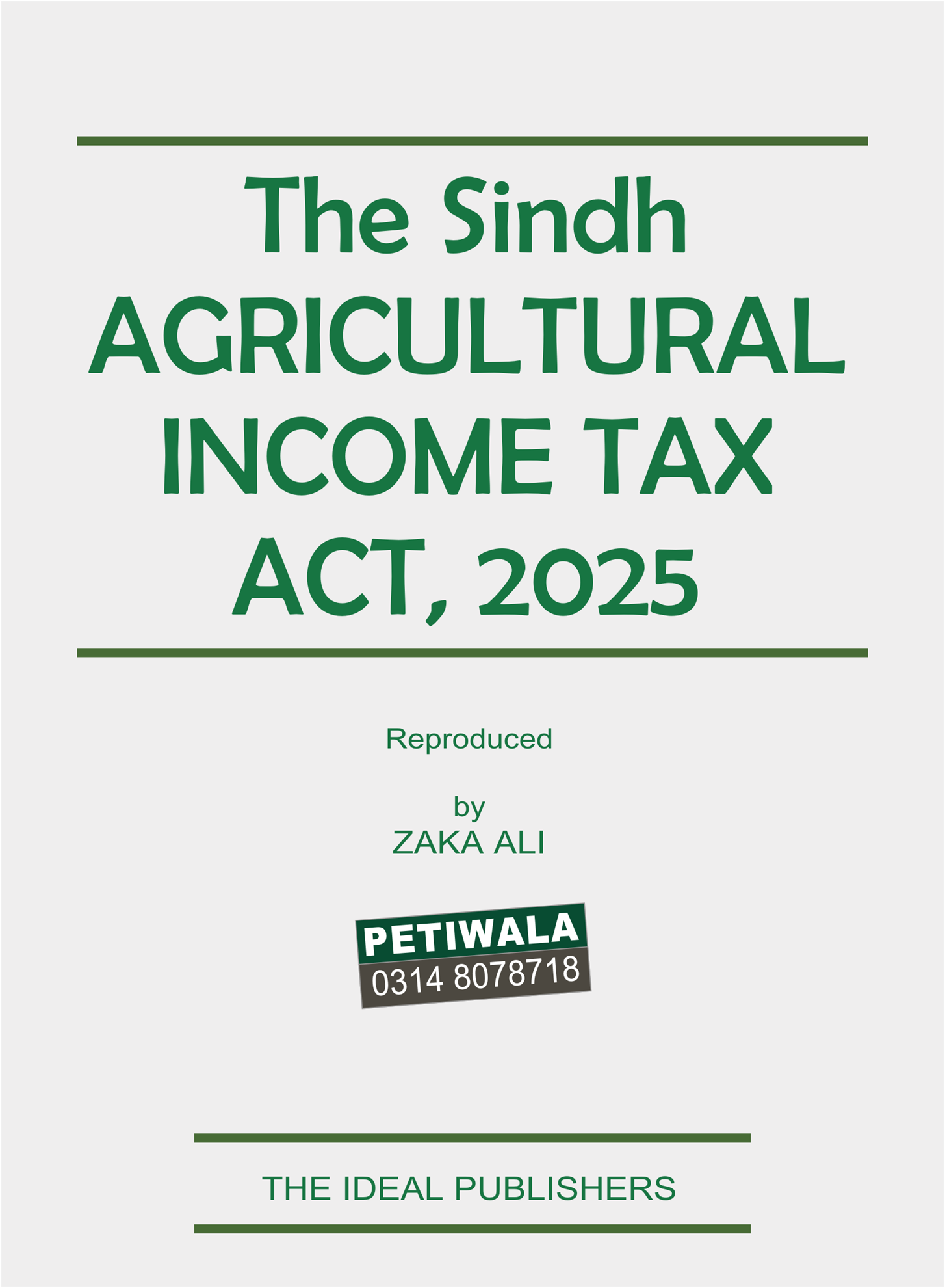 The Sindh Agricultural Income Tax Act, 2025
